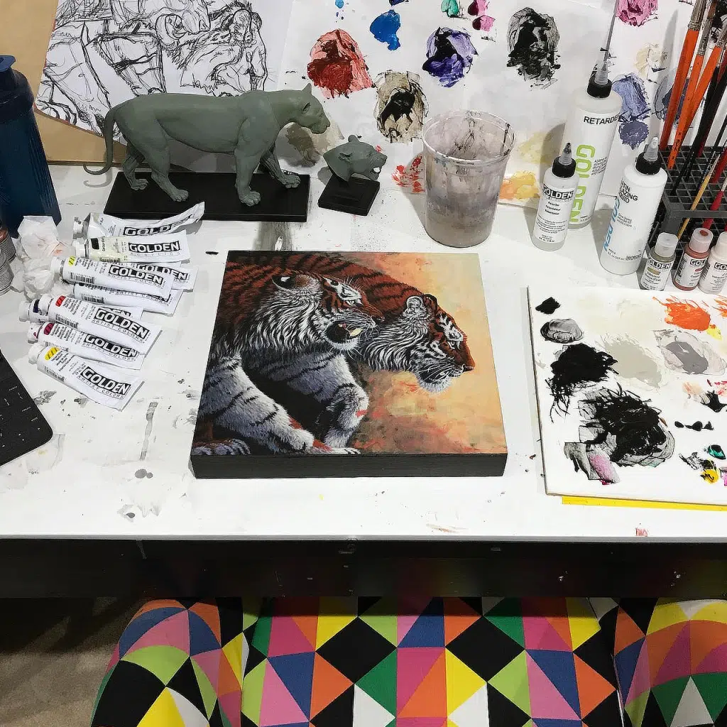 In process photo of Tiger Friends.